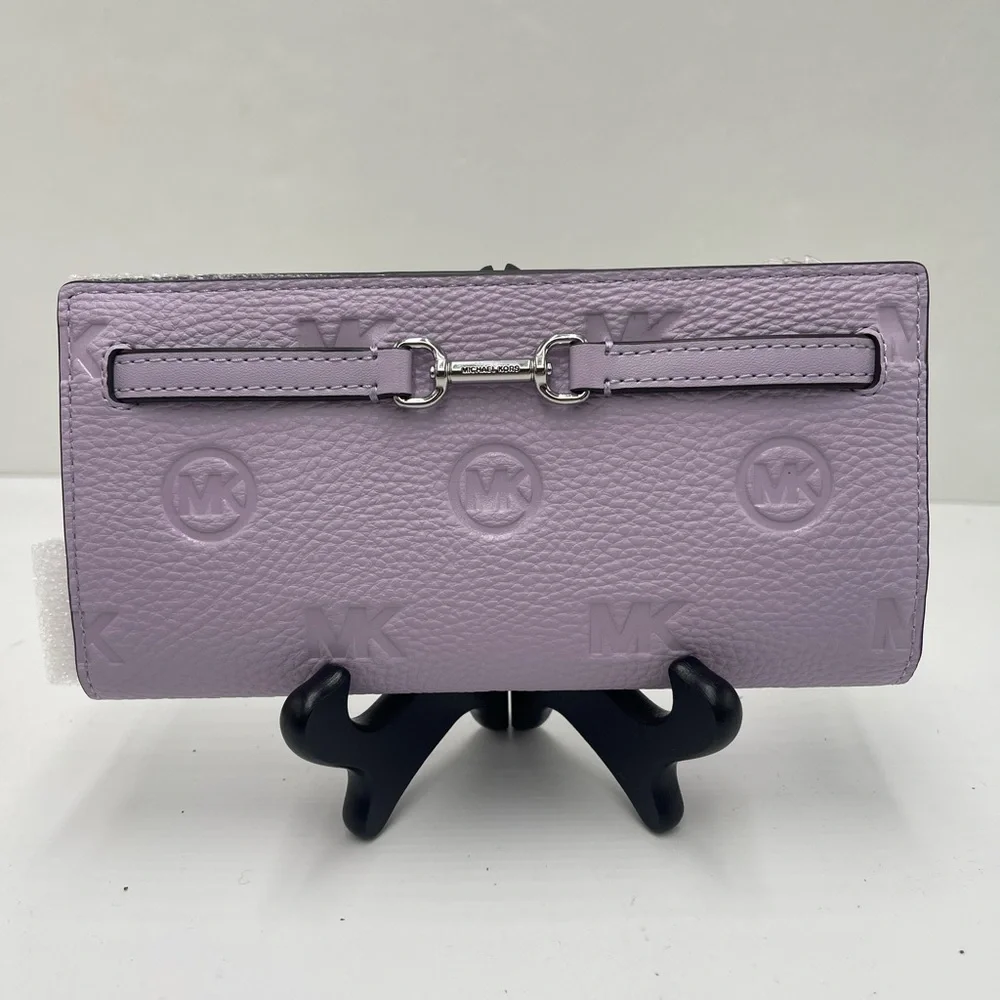 MICHAEL KORS Carson Large Logo Debossed Snap Wallet Light Quartz NWT